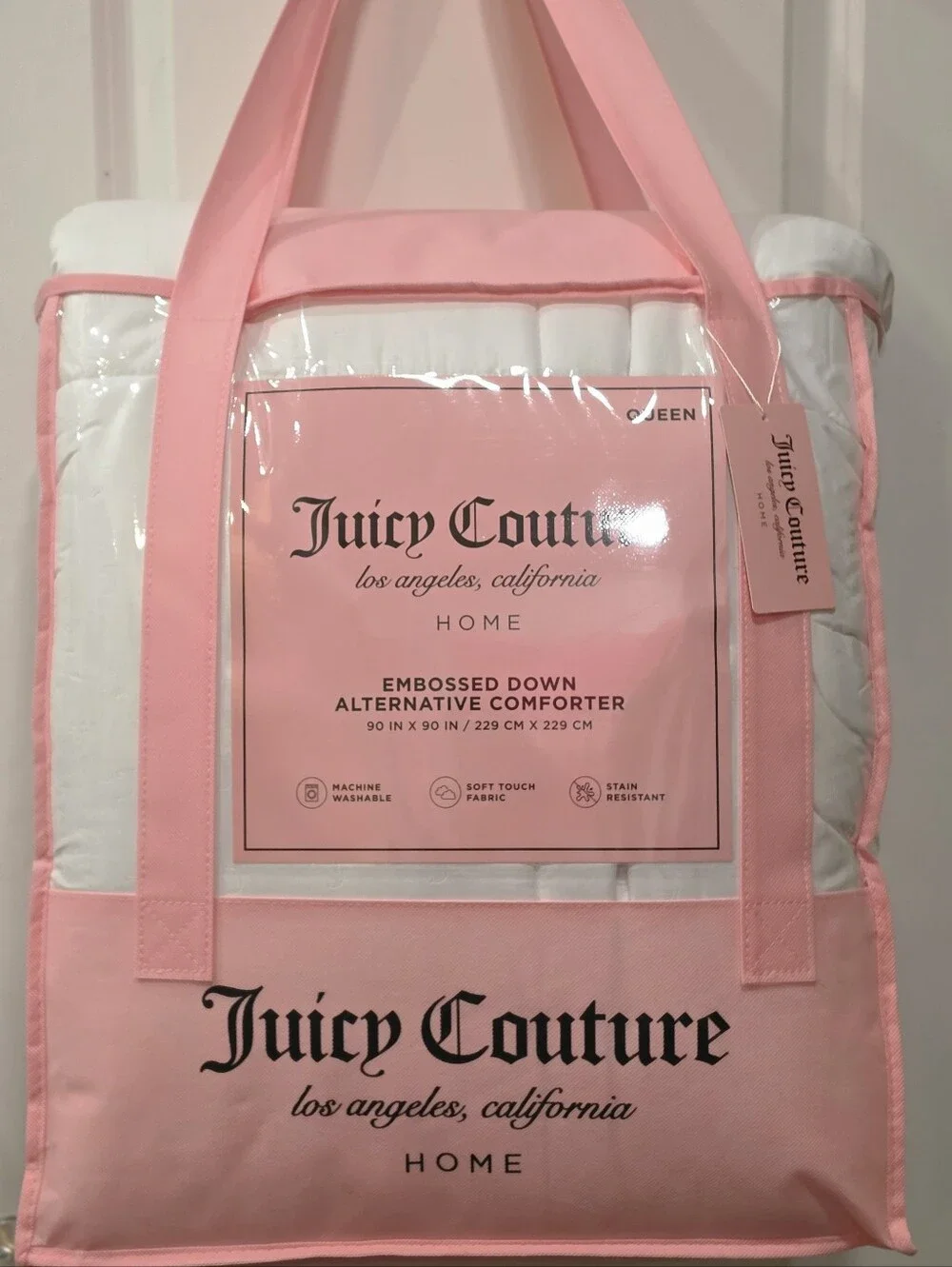 Juicy Couture Home Embossed Down Alternative Queen Comforter- White